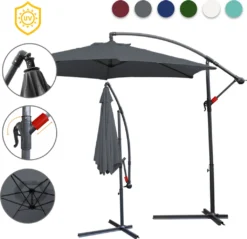 Wolketon 3m-3.5m Sonnenschirm Neigbar Ampelschirm Balkonschirm Marktschirm UV40+ Gartenschirm,Grau,3m