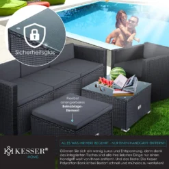 KESSER® Polyrattan Lounge Aruba – Gartenlounge Für 4-5 Personen Gartenmöbel-Set Sitzgruppe Aus 3er Gartensofa, Sessel, Hocker Und Beistelltisch Mit Sitzkissen - Für Garten, Terrasse Und Balkon, Farbe:Anthrazit -Stil Beet Verkaufsgeschäft 294aedc7454676e997e12d58208e0354