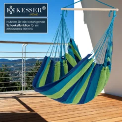KESSER® Hängestuhl Hängesessel Hängeschaukel Textil Hängesitz Holz Querstrebe Indoor Outdoor Bis 150 Kg Wetterfest UV Beständig , Waschbar , Farbe:Blau -Stil Beet Verkaufsgeschäft 299468a1b0fb662dc79e4a767648ab86