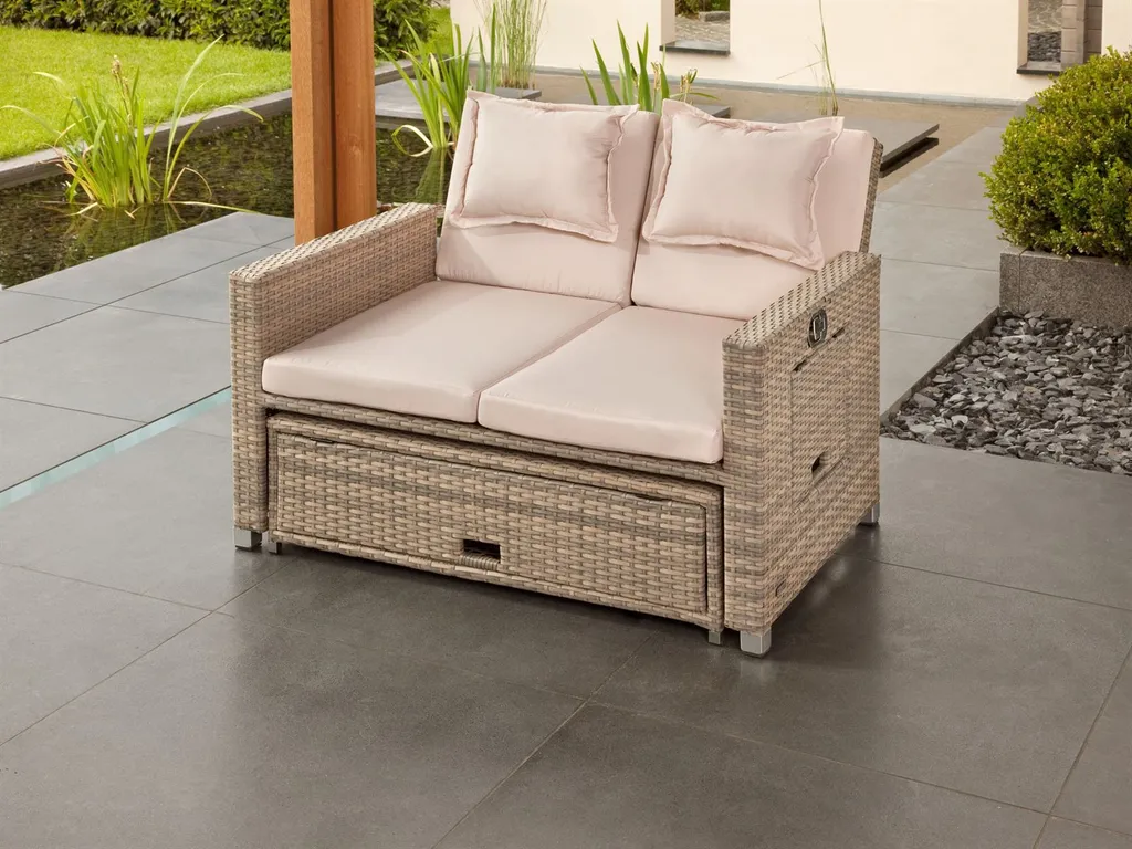 Greemotion Gartensofa / Loungebett Bahia Twin Aus Polyrattan, Sand-grau 7 Greemotion Gartensofa / Loungebett Bahia Twin Aus Polyrattan, Sand-grau - Image 7