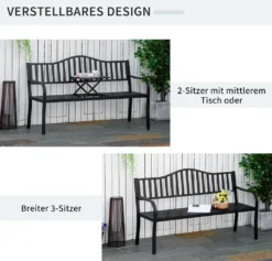 Outsunny Gartenbank Mit Ausziehbarem Tisch Für 2-3 Personen Parkbank Aus Metall Sitzbank Bank Terrassenbank Mit Rücken- & Armlehnen Gartenmöbel Schwarz 150 X 58,5 X 90 Cm -Stil Beet Verkaufsgeschäft 2cf1571b504e34e4bd5785883e937b4b