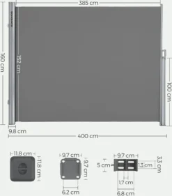 SONGMICS Alu Seitenmarkise, Ausziehbar, 160 X 400 Cm, Aus Polyester (280 G/m²), Markise, Sichtschutz, Sonnenschutz, Blickdicht, Seitenrollo, Für Balkon, Terrasse, Garten, Hellgrau ASG164G03 -Stil Beet Verkaufsgeschäft 2d4adef8ed5970d1335888e4c9fde2dc