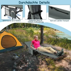 COSTWAY Klappbare Campingliege, Campingbett Feldbett Klappbett, Liege Bett Reiseliege Bis 400 Kg Belastbar, Einzelbett Faltbett Mit Seitentasche, Für Campingplatz, Strand Und Büro -Stil Beet Verkaufsgeschäft 2e9fafd572aca2e30a6fba6e8ea3f930