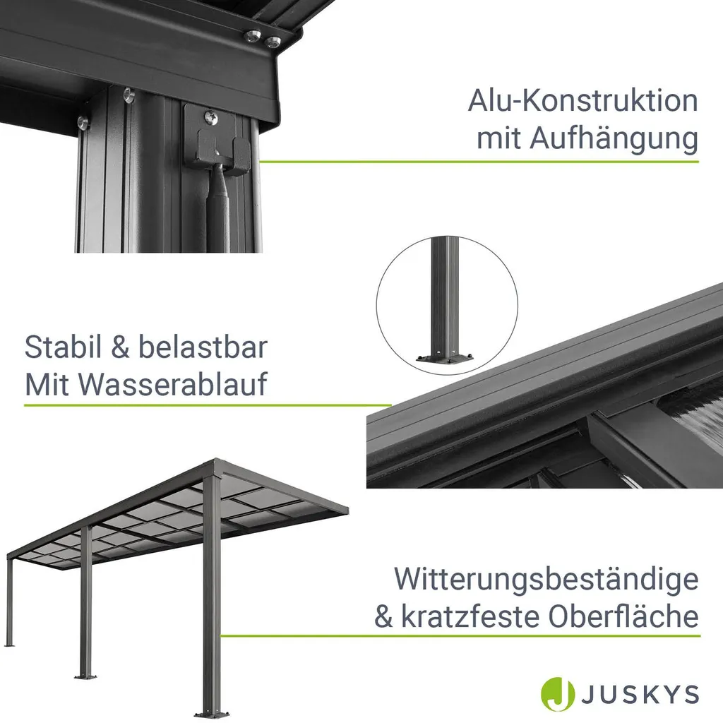 Juskys Terrassenüberdachung 7x3 M Mit Schiebedach - Terrassendach Aus Aluminium Mit Doppelstegplatten - Wetterfeste Überdachung Mit UV-Schutz - Grau 5 Juskys Terrassenüberdachung 7x3 M Mit Schiebedach - Terrassendach Aus Aluminium Mit Doppelstegplatten - Wetterfeste Überdachung Mit UV-Schutz - Grau - Image 5