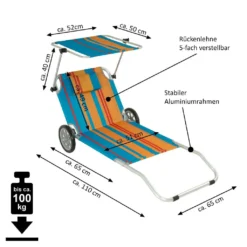 VCM Strandliege Sonnenliege Transportliege Gartenliege Mit Räder Und Sonnendach Bunt -Stil Beet Verkaufsgeschäft 3011368e0e4651cf317f1a901a0c959d