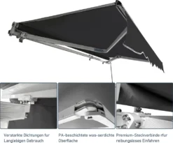 Lospitch Sonnenmarkise Manuelle Gelenkarmmarkise Markise Sonnenschutz, 3,5 X 3 M Alu/Polyester Anti-UV Und Wasserfest Terrasse Oder Garten Grau -Stil Beet Verkaufsgeschäft 30f2a610480a92c2003e8b2201152ec7