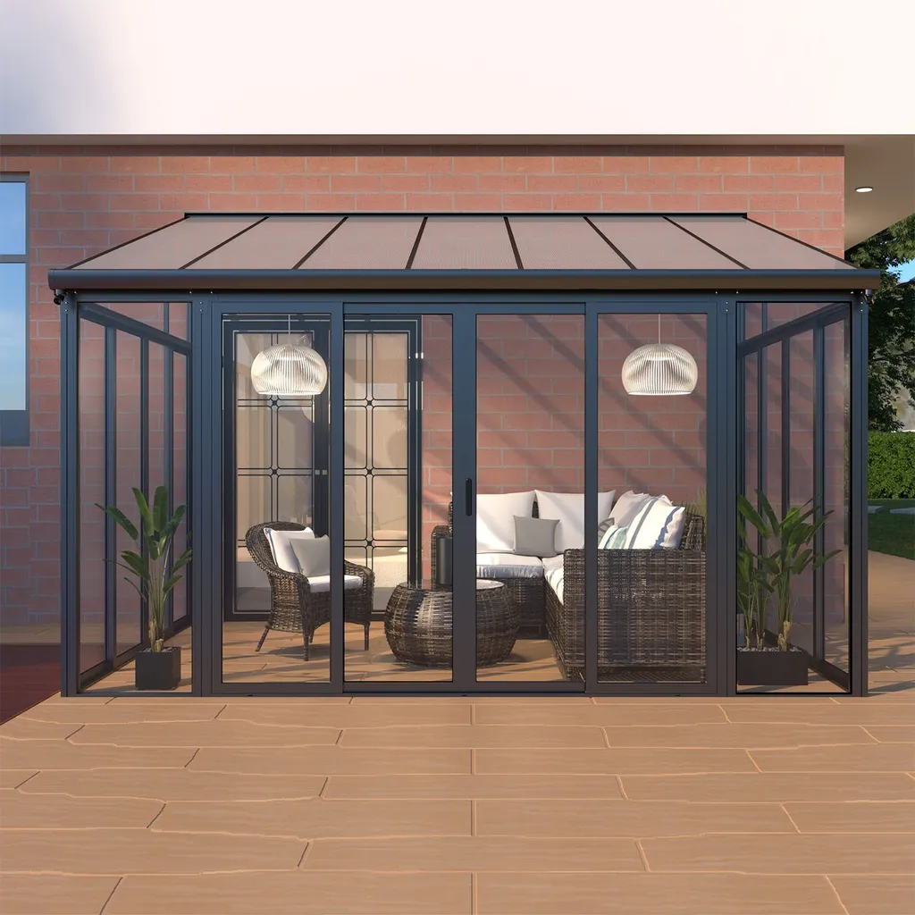 Juskys Wintergarten 12,5 M² - Mit Kristallklaren Wänden, Doppel-Schiebetüren & UV-Schutz – Wasserdicht & Winterfeste Überdachung Aus Aluminium - Grau 2 Juskys Wintergarten 12,5 M² - Mit Kristallklaren Wänden, Doppel-Schiebetüren & UV-Schutz – Wasserdicht & Winterfeste Überdachung Aus Aluminium - Grau – Bild 2
