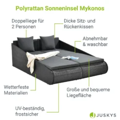 Juskys Polyrattan Sonnenliege Mykonos – XXL Outdoor Doppelliege Mit Polster Kissen In Grau Waschbar – Für Garten & Balkon – Gartenliege Sonneninsel -Stil Beet Verkaufsgeschäft 315c86d3ed726954ebfa69e31dc211e6
