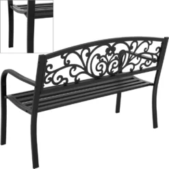 ECD Germany Gartenbank Mit Armlehnen & Rückenlehne Mit Muster, Schwarz, Aus Stahl Und Gusseisen, Wetterfeste Terrassenbank, Metallbank Für Garten Terrasse -Stil Beet Verkaufsgeschäft 31830ec74f4849def0eade64758e8309