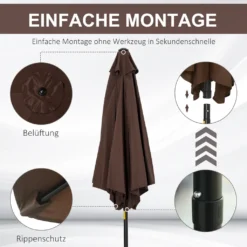 Outsunny Knickschirm Sonnenschirm Gartenschirm Marktschirm Mit Handkurbel Alu 180/㎡ Polyester Braun ∅2,7 X 2,35 M -Stil Beet Verkaufsgeschäft 33355b80211140e574a404602ea4a48d