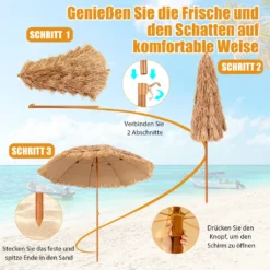 COSTWAY 243cm Sonnenschirm Hawaii Strandschirm Reisstroh Marktschirm Gartenschirm Neigbar Terrassenschirm Für Garten, Strand, Outdoor -Stil Beet Verkaufsgeschäft 333a8074793be4659461806f0a2b9912