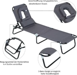 Outsunny Sonnenliege Gartenliege Relaxliege Dreibeinliege Mit Gesichtsöffnung Schwarz NEU -Stil Beet Verkaufsgeschäft 33460c7e7189f01aa0e8b4c8fcf71ad8