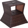 Outsunny Gartentisch Beistelltisch Sonnenschirmständer Gartenmöbel Terrasse Polyrattan Braun 54 X 54 X 55 Cm