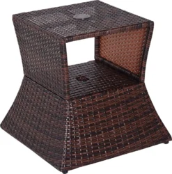 Outsunny Gartentisch Beistelltisch Sonnenschirmständer Gartenmöbel Terrasse Polyrattan Braun 54 X 54 X 55 Cm