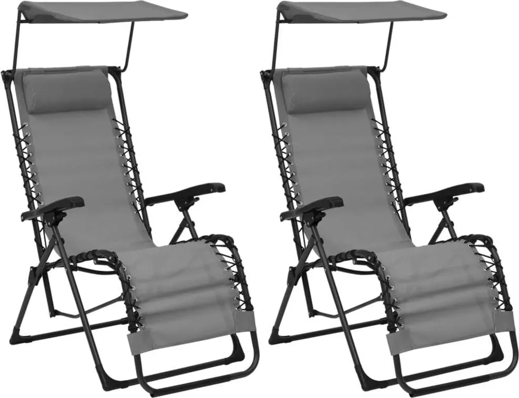 VidaXL Klappbare Liegestühle 2 Stk. Textilene Grau 1 VidaXL Klappbare Liegestühle 2 Stk. Textilene Grau