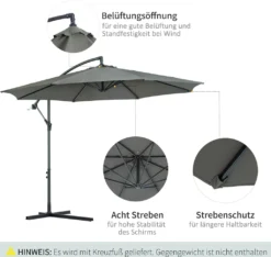 Outsunny Sonnenschirm Ampelschirm Kurbelschirm Mit Handkurbel Rund, Stahlbogenstäbe Und Stahl-Stehstäbe, Polyestergewebe, Grau, Ø2,95 X 2,45H M -Stil Beet Verkaufsgeschäft 33deec60d8af6b27cb4c815cc1cb8428