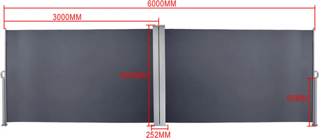 EINFEBEN Doppel Seitenmarkise Markisen Ausziehbar 180x600cm Alu Sichtschutz Windschutz Sonnenschutz Seitenrollo Grau 2 EINFEBEN Doppel Seitenmarkise Markisen Ausziehbar 180x600cm Alu Sichtschutz Windschutz Sonnenschutz Seitenrollo Grau – Bild 2