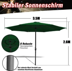 Lospitch 3.5m Sonnenschirm Gartenschirm Wasserabweisend Terrassenschirm UV40+ Mit Handkurbel Balkon Marktschirm,Grün,3.5m 9 Lospitch 3.5m Sonnenschirm Gartenschirm Wasserabweisend Terrassenschirm UV40+ Mit Handkurbel Balkon Marktschirm,Grün,3.5m -Stil Beet Verkaufsgeschäft 3539e532ea7674be6797c472de098109