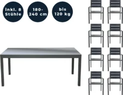 HOME DELUXE - Sitzgruppe SOL MADERA - Set Mit Gartentisch & 2 - 10 Gartenstühlen | Alu Balkonmöbel, Gartengarnitur, Gartenmöbel , Outdoormöbel, Gartensitzgruppe, Gartenlounge