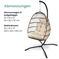 VITA5 Hängesessel Mit Gestell - Bequemer Hängekorb Sessel Zum Entspannen - Einzigartiger Hängesessel Indoor Und Outdoor - Boho Egg Schaukel Für Terrasse, Kinderzimmer, Leseecke - 150kg Tragkraft, Beige -Stil Beet Verkaufsgeschäft 39c2b3280a3f1762c8bf3ed369cb1c50