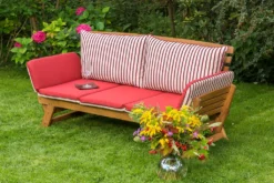 Merxx Gartenbank Mit Sitzkissen Akazie Natur, Rot, Creme 63 Cm X 202 Cm X 77 Cm