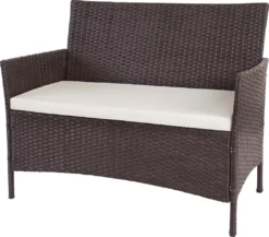 Poly-Rattan Gartenbank Hamar, Sitzbank Bank Braun-meliert, Kissen Creme