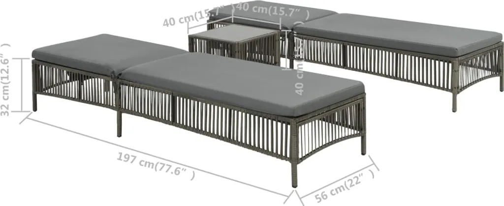 VidaXL Sonnenliegen 2 Stk. Mit Tisch Poly Rattan Grau 5 VidaXL Sonnenliegen 2 Stk. Mit Tisch Poly Rattan Grau - Image 5