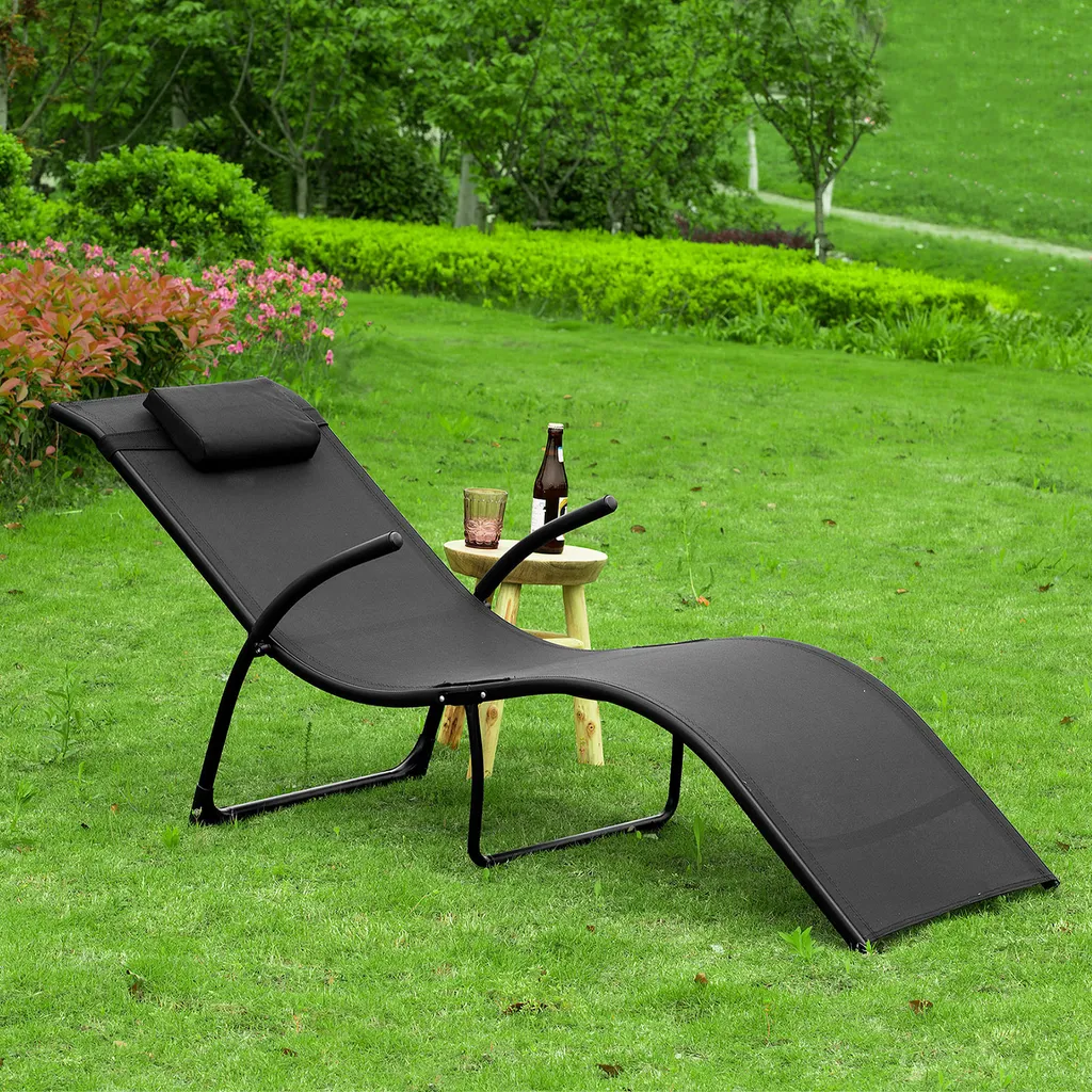 SoBuy OGS45-SCH Sonnenliege Klappbar Gartenliege Relaxstuhl Liegestuhl Mit Kopfkissen Klappliege Schwarz Belastbarkeit 150 Kg BHT Ca: 60x69x173cm 2 SoBuy OGS45-SCH Sonnenliege Klappbar Gartenliege Relaxstuhl Liegestuhl Mit Kopfkissen Klappliege Schwarz Belastbarkeit 150 Kg BHT Ca: 60x69x173cm - Image 2
