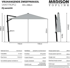 Madison Sonnenschirm St-Tropez 355 X 300 Cm Grau -Stil Beet Verkaufsgeschäft 3c443c6d8a2a26f4d38da083cc64d978