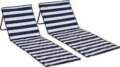 Outsunny 2er-Set Strandmatte, Faltbare Strandliege, Verstellbare Sonnenliege, Strandmatratze Mit Tragetasche, Magazin Tasche, Stahl, Oxford, 142 X 51 X 40 Cm, Blau+Weiß