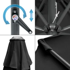 ECD Germany Sonnenschirm Rund Mit Kurbel, Ø 300 Cm, Schwarz, Aus Polyester, Wasserabweisende Bespannung, Sonnenschutz UV50+, Neigbar, Knickbar, Marktschirm Ampelschirm Gartenschirm Kurbelschirm Terrassenschirm -Stil Beet Verkaufsgeschäft 3f7056f0344fb165ae740f308e7565dc