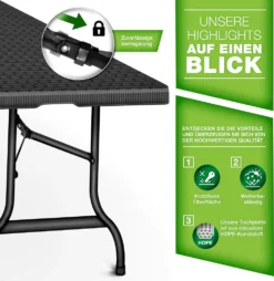 Tillvex Gartentisch Klappbar Rattan Optik 180x75cm | Buffettisch Mit Tragegriff | Klapptisch Für Garten Terrasse Und Balkon | Campingtisch 6 Personen -Stil Beet Verkaufsgeschäft 4026bedf8fc29301c68286854e7aec23