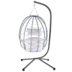 Juskys Hängesessel Aria Mit Kissen - Höhenverstellbar & Faltbar - Polyrattan Hängeschaukel Outdoor & Indoor - Korbhängesessel Silber Bis 130kg -Stil Beet Verkaufsgeschäft 40543f206762bb776ec92ca96bc97cbc