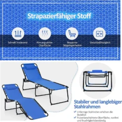 COSTWAY Klappbare Sonnenliege, Gartenliege 5 Stufen Verstellbar, Campingliege Klappbett, Liege Bett Bis 120 Kg Belastbar, Reiseliege Für Pool, Strand (Marineblau) -Stil Beet Verkaufsgeschäft 407c07db9fa8adb77c60dd498fdea0f5