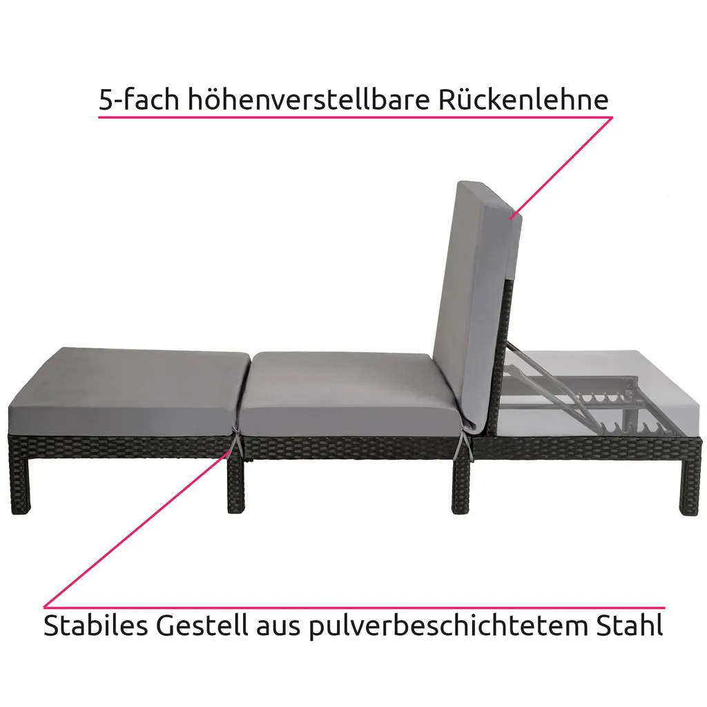Tectake Sonnenliege Rattan Sofia - Schwarz 4 Tectake Sonnenliege Rattan Sofia - Schwarz - Image 4