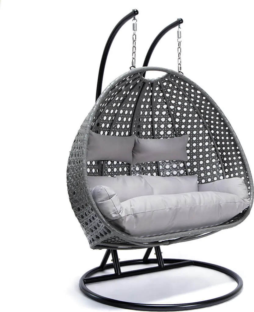 HOME DELUXE - Polyrattan Hängesessel TWIN Grau - Komplett Inkl. Regenabdeckung Hängestuhl Hängekorb Gartenliege 2 HOME DELUXE - Polyrattan Hängesessel TWIN Grau - Komplett Inkl. Regenabdeckung Hängestuhl Hängekorb Gartenliege - Image 2