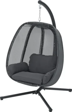 Hängesessel Abegondo Mit Gestell Und Kissen Indoor Outdoor Max. 120 Kg Hängekorb Hängestuhl Für Innen- Und Außen Stahlgestell Dunkelgrau