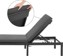 SONGMICS Sonnenliege, Liegestuhl, Gartenliege, Mit 5 Cm Dicker Auflage, Polyrattan, Rückenlehne Verstellbar, 59 X 198 X 28 Cm, Bis 150 Kg Belastbar Schwarz-beige GCB27GYV1 -Stil Beet Verkaufsgeschäft 423cab614241435ca7723febcec05091
