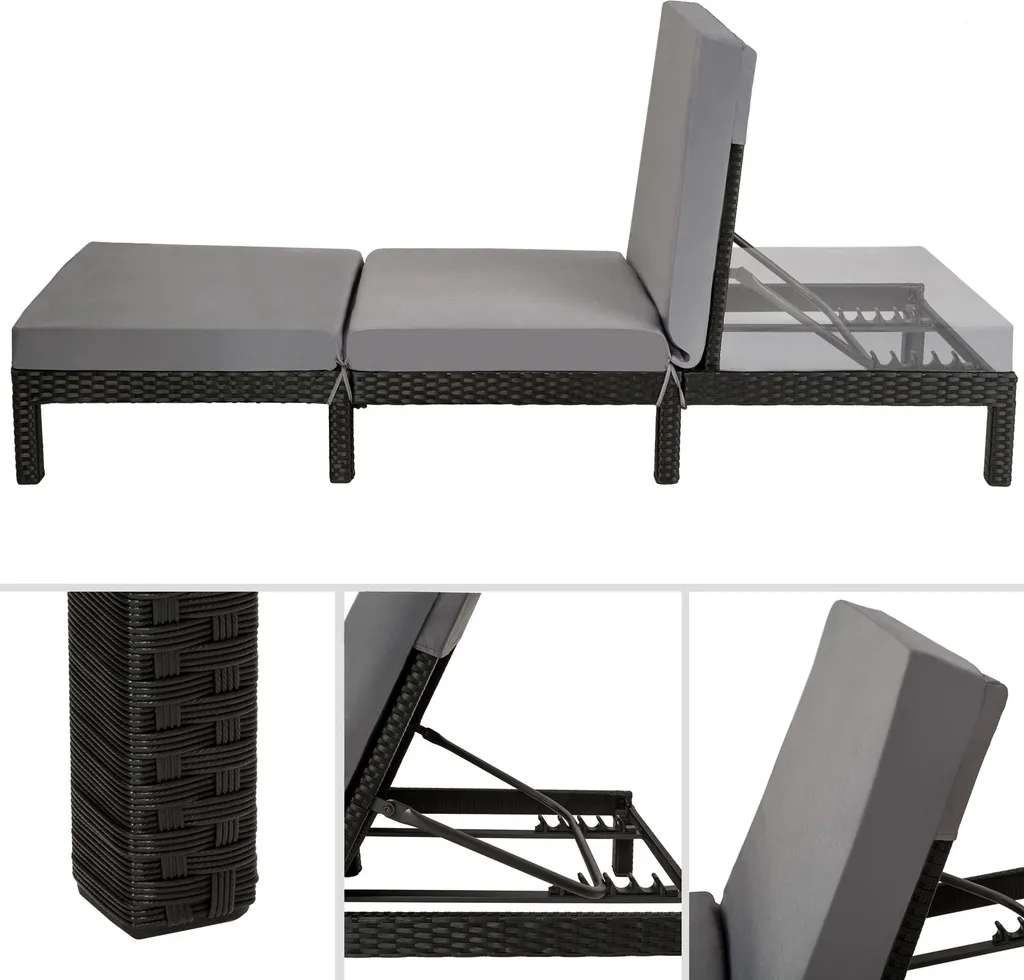 Tectake Sonnenliege Rattan Sofia - Schwarz 9 Tectake Sonnenliege Rattan Sofia - Schwarz - Image 9