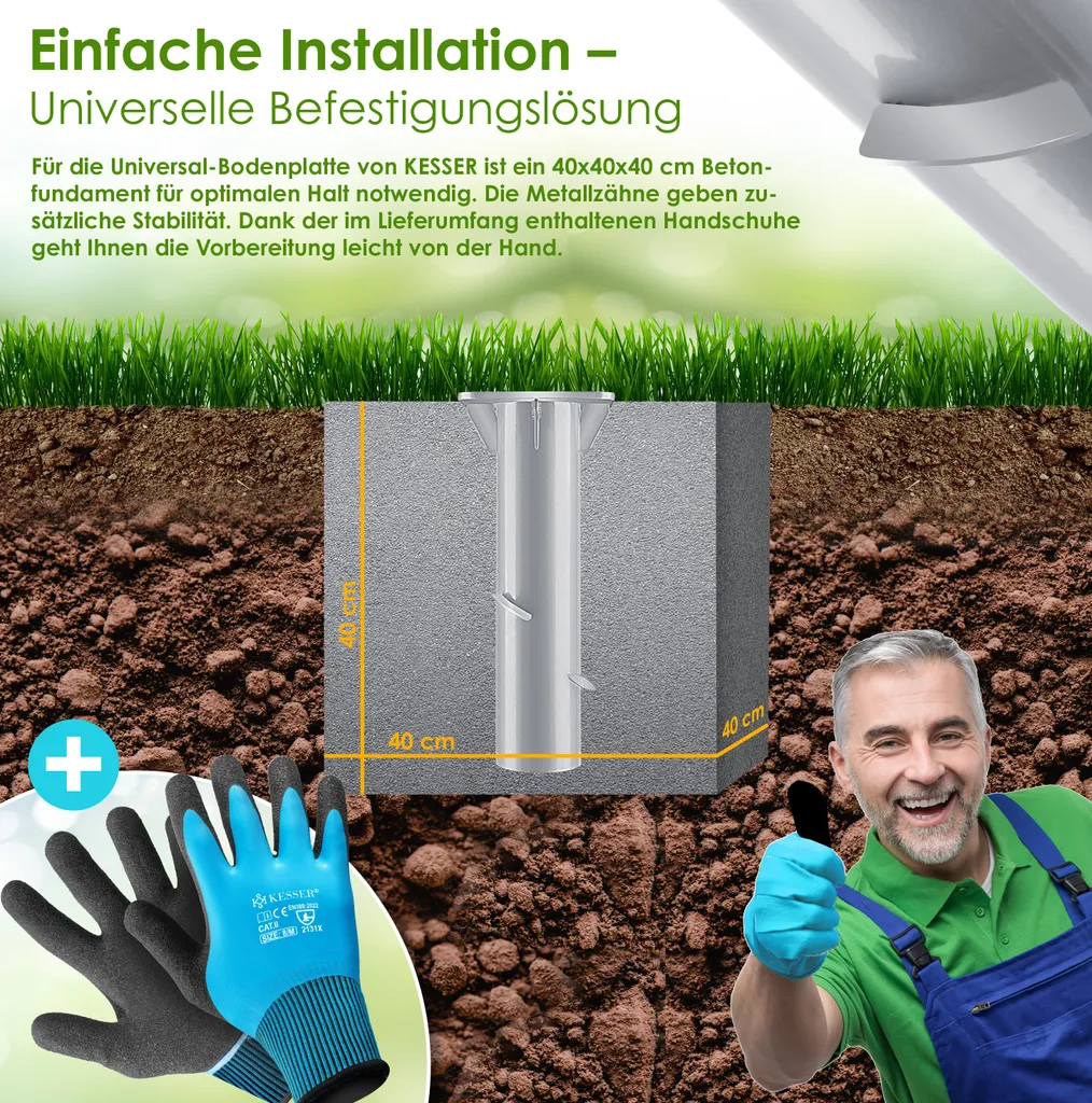 KESSER® Metall Universal Bodenplatte Sonnenschirmständer Für Sonnenschirm - Ampelschirm - Kurbelschirm | Bodenanker, Inkl. Handschuhe | 16 X 16 Cm, , Farbe:Silber 6 KESSER® Metall Universal Bodenplatte Sonnenschirmständer Für Sonnenschirm - Ampelschirm - Kurbelschirm | Bodenanker, Inkl. Handschuhe | 16 X 16 Cm, , Farbe:Silber - Image 6