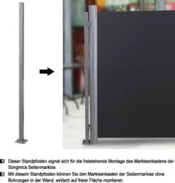 SONGMICS Standpfosten Für Markisenkasten, Haltestange, Keine Wandmontage Der Markise Erforderlich, Nur Für SONGMICS Einzel-Seitenmarkise Mit Alu-Standpfosten Geeignet, Grau GSA002 -Stil Beet Verkaufsgeschäft 44703e218c4f917a7e675b3d5cf9ef26