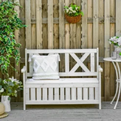 Outsunny Sitzbank Mit Stauraum 2-Sitzer Gartentruhe Truhenbank Kissentruhe Aufbewahrung Weiß 115 X 61 X 85 Cm -Stil Beet Verkaufsgeschäft 44942bd028bd1fb68dd3a28db1f4241f