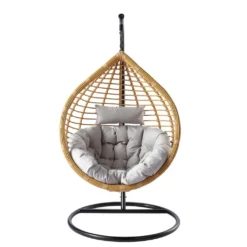 Mirjan24 Hängesessel Bali, Stilvoll Hängekorb, Gartensessel Mit Stahlskelett, Rattan, Kokon (Schwarz / Natur + Grau Kissen) -Stil Beet Verkaufsgeschäft 44c6d0b82d4df7c71acdc51a75af6283