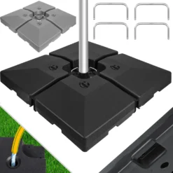 KESSER® Sonnenschirmständer 4-teilig Schirmgewicht Schirmständer Für Ampelschirm Bodenkreuz 90 Liter / 120 Kg Befüllbar Mit Wasser Oder Sand Inkl. Metallverbinder Ampelschirmständer Kunststoff, Farbe:Schwarz