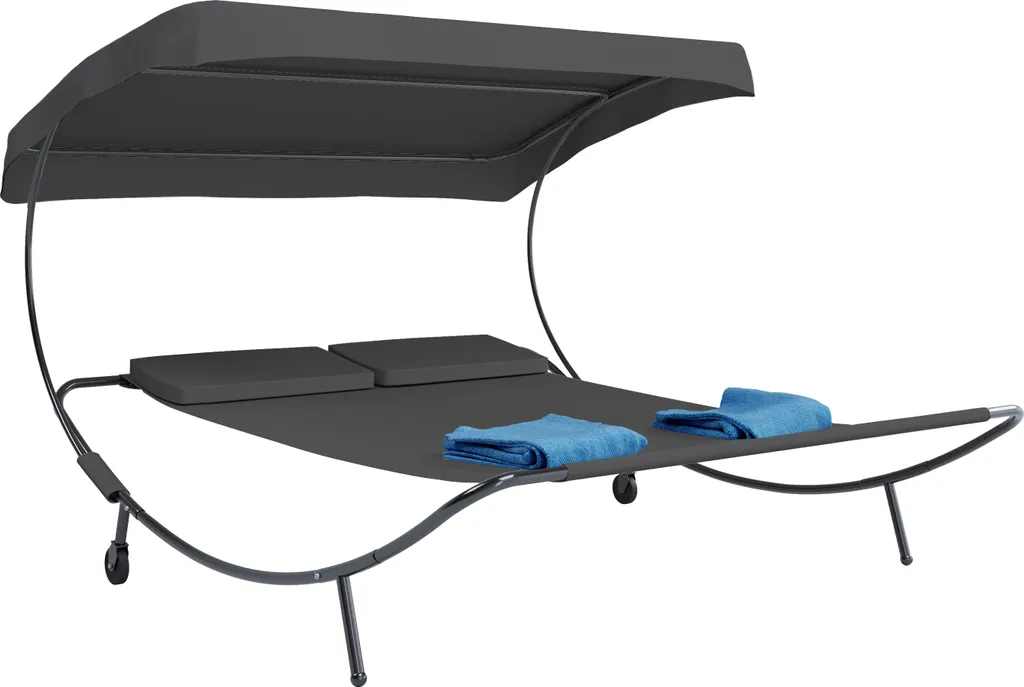 VCM Doppelliege Gartenliege Zweier Sonnenliege Liegestuhl 2 Personen Dach Bindox Grau 2 VCM Doppelliege Gartenliege Zweier Sonnenliege Liegestuhl 2 Personen Dach Bindox Grau - Image 2