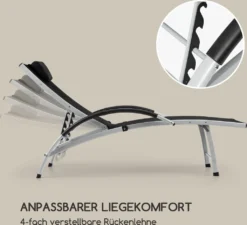 Blumfeldt Sun Valley - Sonnenliege Mit Kopfkissen, Zusammenklappbar, Gestell Aus Aluminium, 4-fach Verstellbare Rückenlehne, Sun Comfort, Material: 70% PVC Und 30% Polyester Comfort Mesh, Schwarz -Stil Beet Verkaufsgeschäft 469e03d6f7acc51d0bf795258f5ccadc