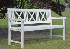 Garden Pleasure Gartenbank Bank MALMÖ 3-Sitzer B 154 X T 59 X H 89 Cm, Bank Aus Weiß Lackiertem Eukalyptus-Holz -Stil Beet Verkaufsgeschäft 486182ba63a1ca245a1af0fba98ef02a