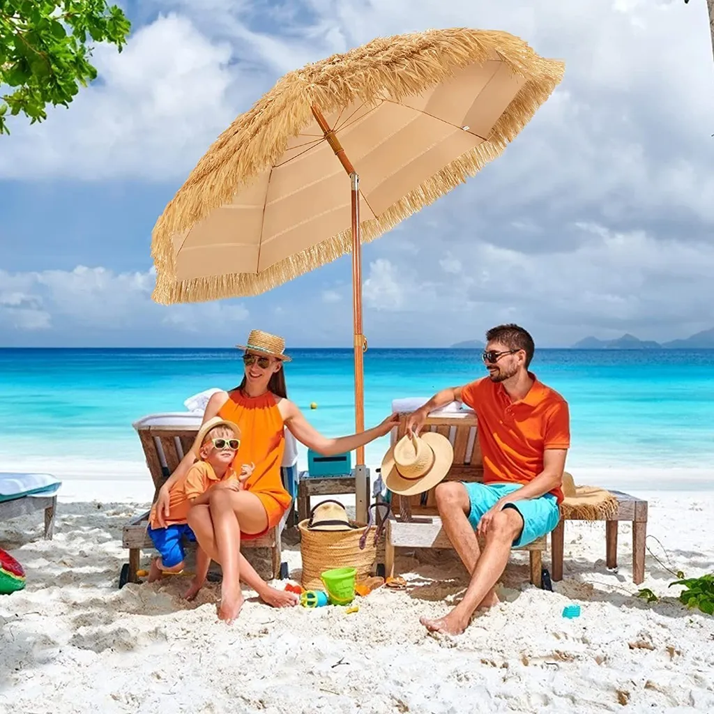 COSTWAY 200cm Sonnenschirm Reisstroh Strandschirm Neigbar Alu Gartenschirm Terrassenschirm Für Garten Strand & Outdoor 2 COSTWAY 200cm Sonnenschirm Reisstroh Strandschirm Neigbar Alu Gartenschirm Terrassenschirm Für Garten Strand & Outdoor - Image 2