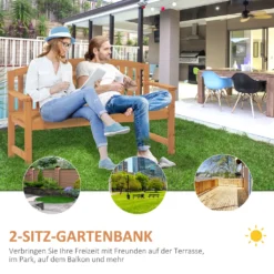 Outsunny Gartenbank 2-Sitzer Sitzbank Aus Holz Parkbank Bis 320 Kg Bank Terrassenbank Mit Rückenlehnen Gartenmöbel Tannenholz Orange 140 X 50 X 85 Cm