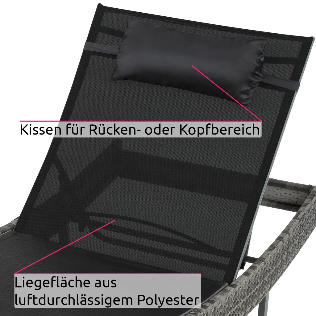 Tectake Sonnenliege Rattan Delphine - Dunkelgrau 5 Tectake Sonnenliege Rattan Delphine - Dunkelgrau - Image 5
